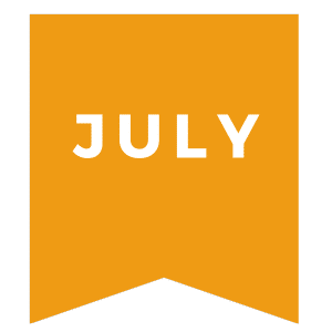 Orange colored flag stating "July"